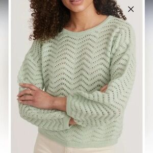 Marine Layer Ruby Pointelle Sweater pullover mint green XS long sleeve open knit